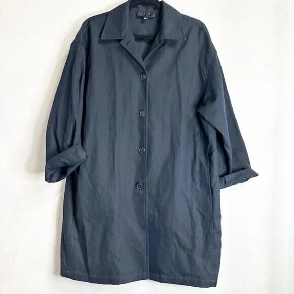 Nili Lotan Utility Barn Jacket Tranch Coat Navy Blue Pockets Small Oversized - Picture 1 of 11